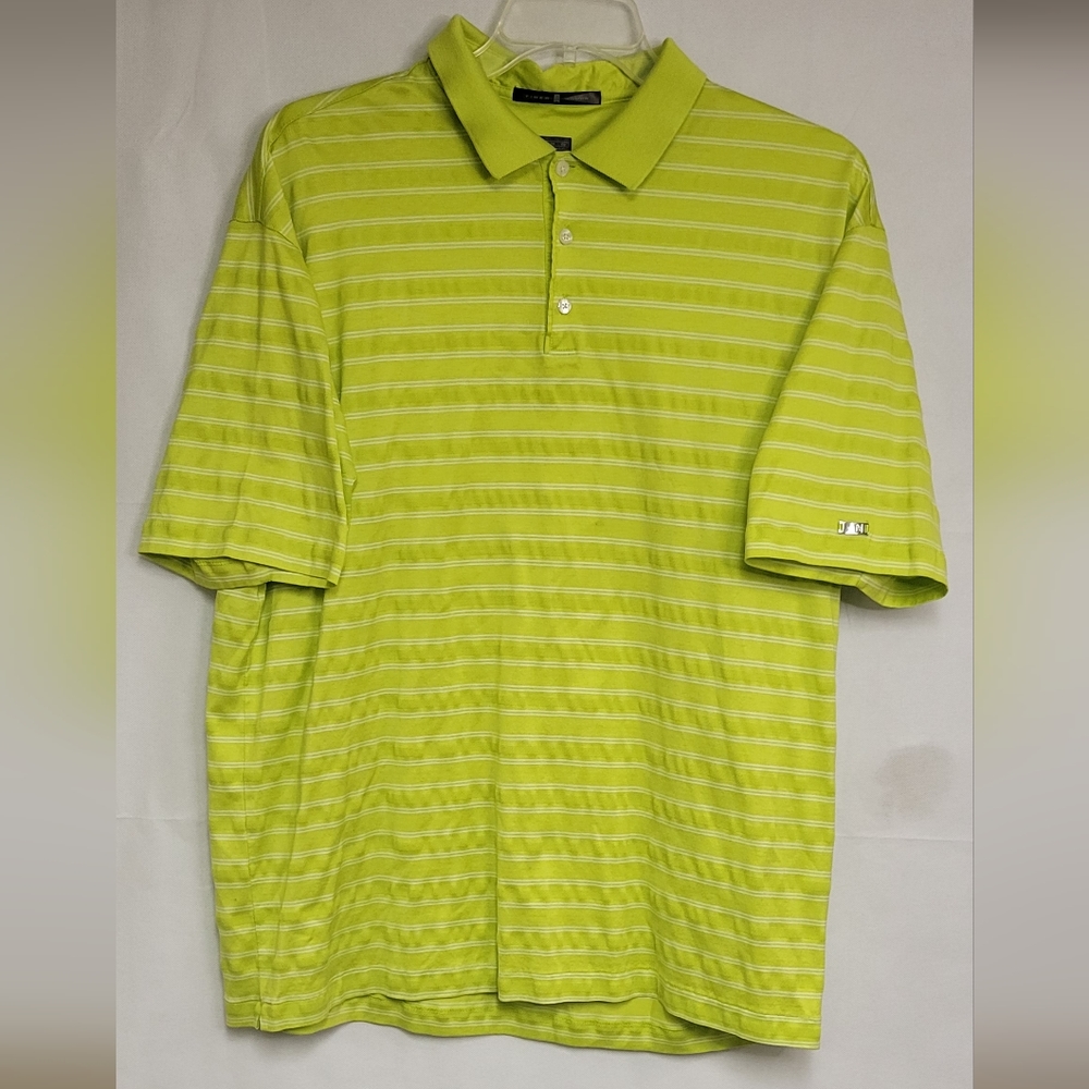 Tiger Woods Short Sleeve Golf Polo Lime Green Striped XL Cotton - Picture 8 of 10